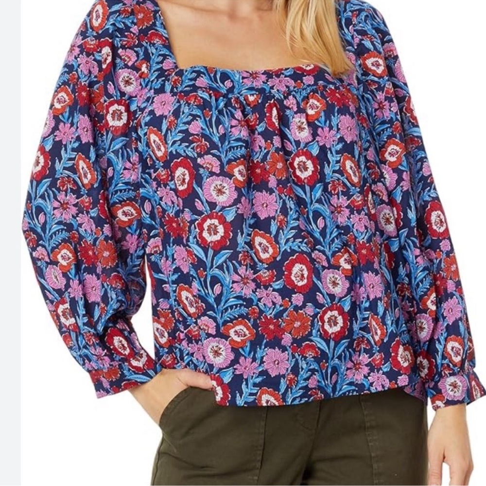 Vineyard Vines Tisbury Floral Women's Top - Blue and Red Medium
